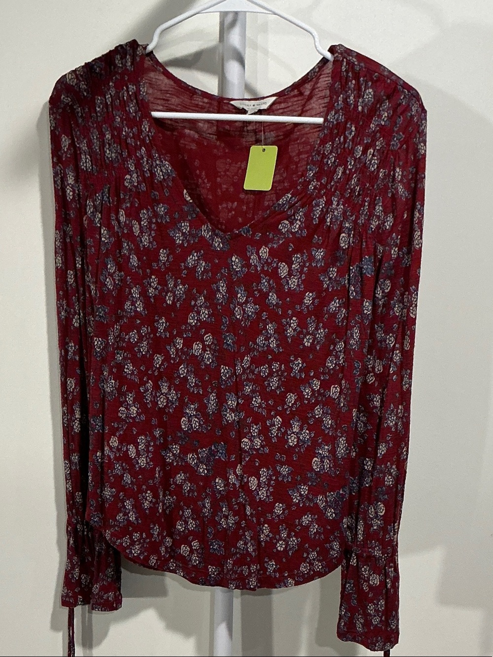 Lucky Brand Burgundy Floral V-Neck Long Sleeve Top